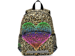 Mochila Infantil Mnsruu Com Estampa De Leopardo Dourada E Coração, Pequena Para Creche, Escola,