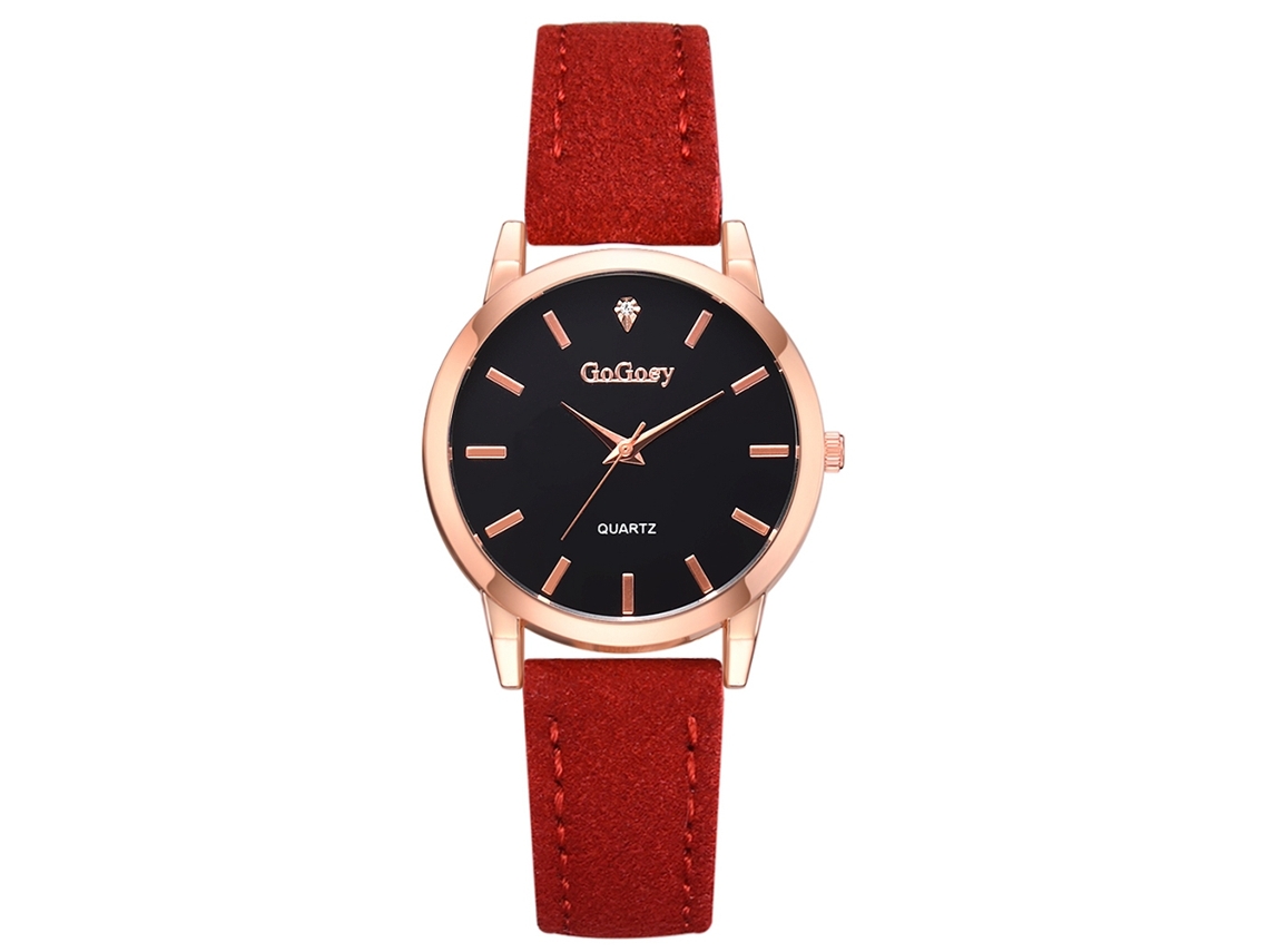 Relógio de Pulso Feminino Estilo Casual com Painel Redondo Relógio de Quartzo (vermelho)