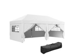 Gazebo Dobrável para Jardim, 3 X 6 M, com 6 Painéis Laterais, Bolsa de Transporte, Branco ESSÊNCIACASA