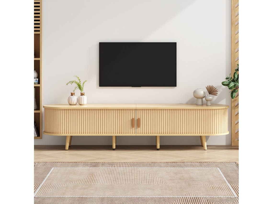 Móvel Para Tv De Sala Com Armazenamento Mesa Redonda Em Mdf 2 Gavetas, Capacidade 30 Kg, 175x40x42 Cm Estilo