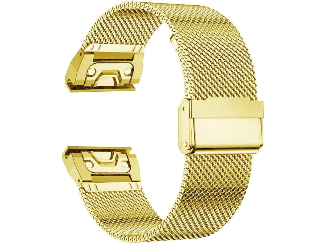 Bracelete em Malha de Aço Flexível para Garmin Fenix 7 Pro Sapphire Solar Dourado VEANXIN