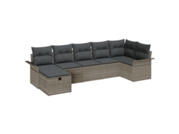 Conjunto 7 Conjunto De Sofá De Jardim Vidaxl Preto Vime Pe (297,5 X 132,5 X 85 Cm)