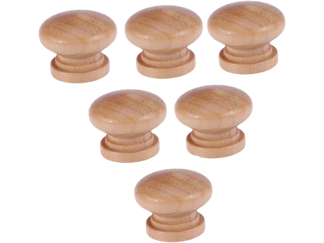 Conjunto De 6 Puxadores Madeira Em Formato Cogumelo Para Armários, Com Furo Único E Design Elegante