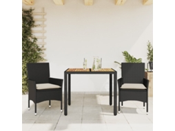 3 Pcs Conjunto Jantar Jardim C/ Almofadões Vime Pe/acácia Preto Dkd Home Decor
