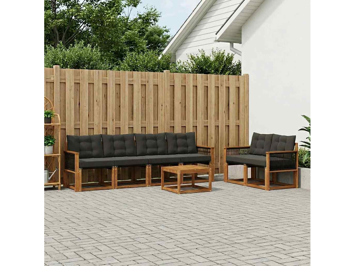 Vidaxl Conjunto De Sofás Para Exterior 7 Pcs Natural E Preto