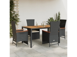 Conjunto 5 Peças Jantar P/ Jardim C/ Almofadões Vime Pe Preto Dkd Home Decor