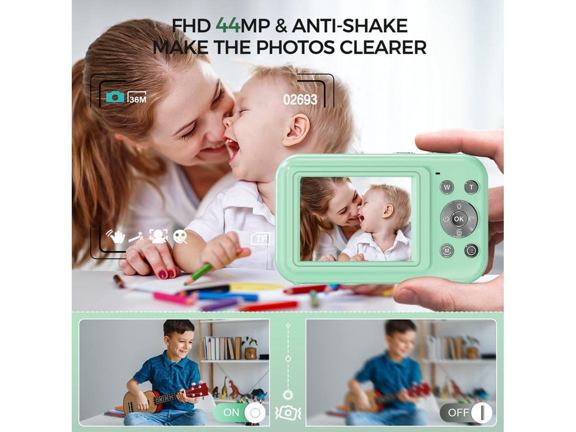 Câmara Digital para Crianças Compact VIGA EUROPE Dc406 Fdh 44Mp Zoom com Foco Automático 16X Tela de 2 4 Polegadas Verde