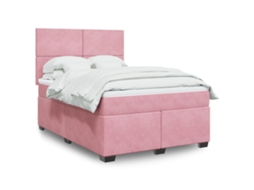 Vidaxl Cama Com Molas/colchão 140x190 Cm Veludo Rosa