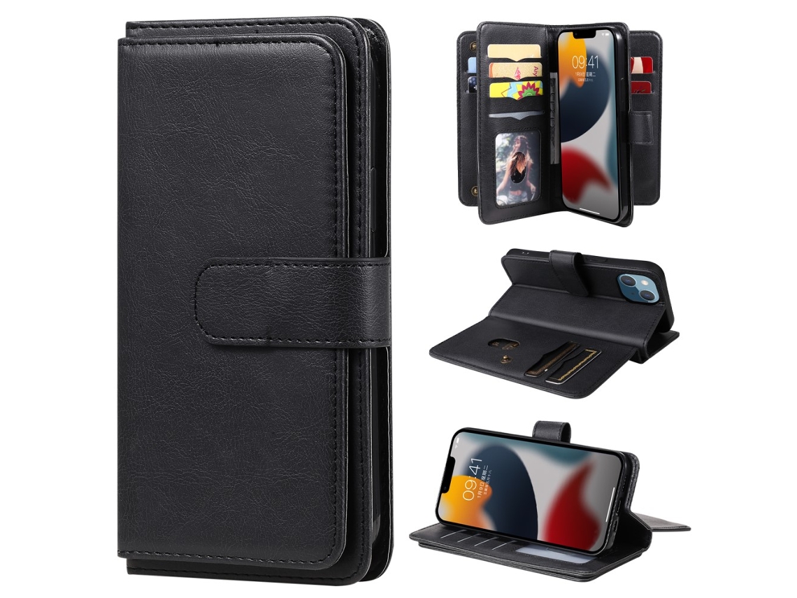 Capa Para Iphone 15 Pele Sintética Com Porta-cartões Preto