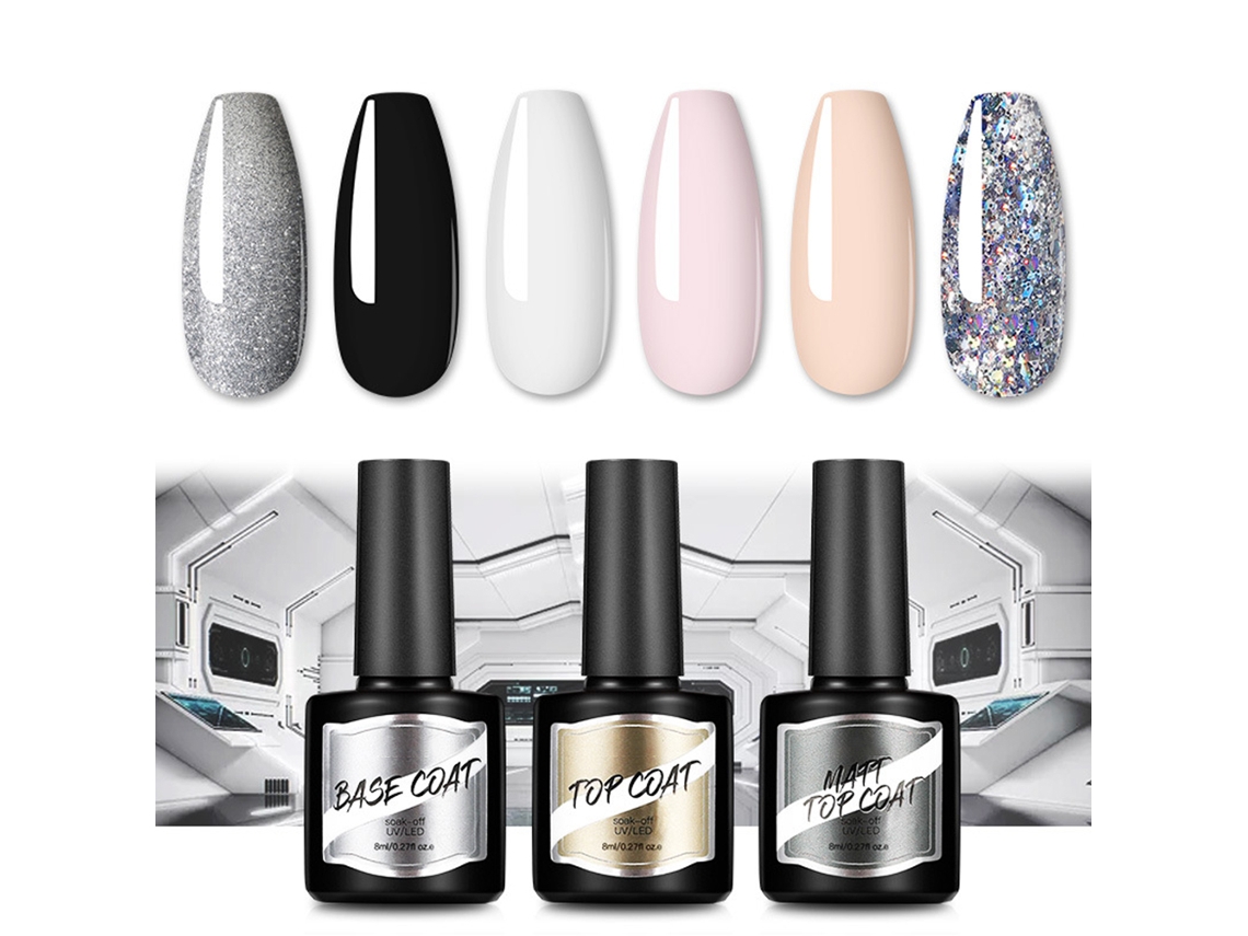 Conjunto De Esmalte Gel Para Unhas (conjunto De 9 Peças, Com Top Coat Mate E Base Coat, Certificado Msds) + Eoocoo