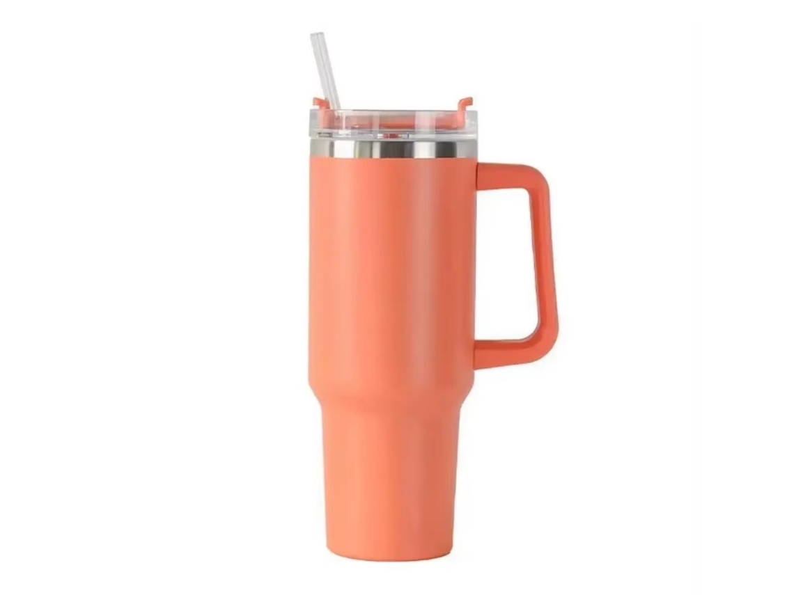 (laranja) Caneca Térmica De Viagem Com Parede Dupla, 1200 Ml (40 Oz), Com Alça E Canudo.