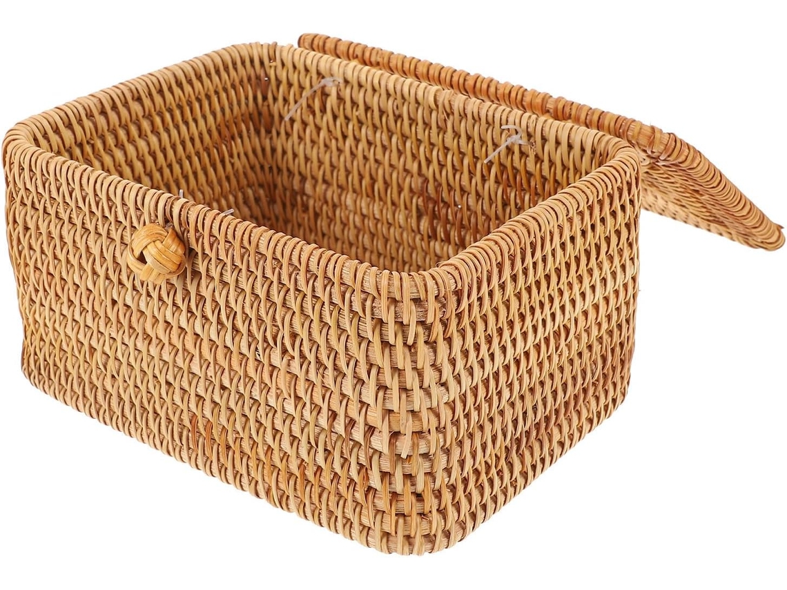 Caixa De Lenços De Papel Com Design Compacto Em Rattan Trançado Marrom.