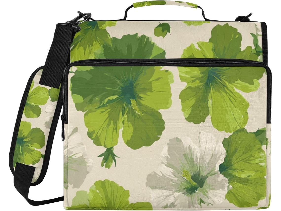 Pasta organizadora Oliver Jeffers Style Hibiscus Lime Camouflage com 3 argolas, altura para ombro e cabeça, grande capacidade.