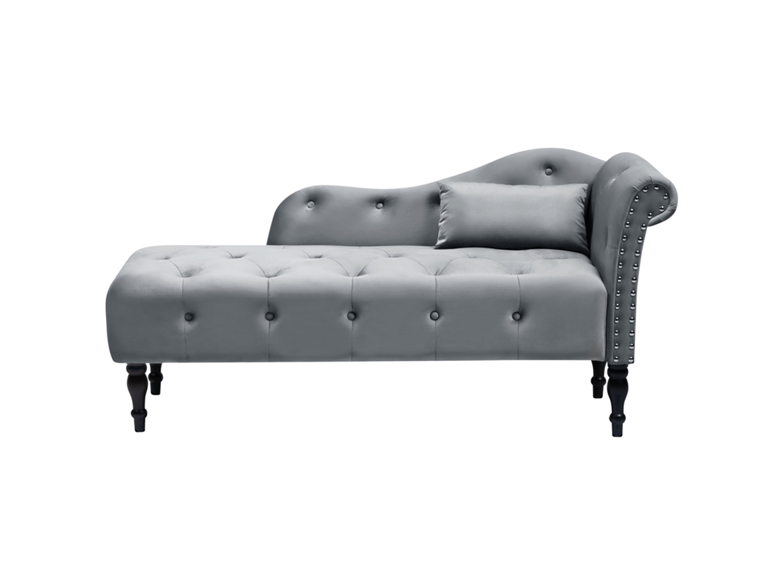 Chaise Longue À Direita Beliani Ivry De Veludo Cinzento 152x62x72