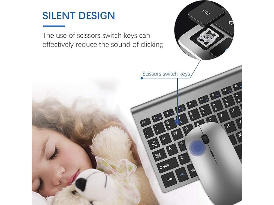 Combinação De Teclado E Mouse Sem Fio Com Teclas De Tesoura, Tamanho Compacto, Design Ultrafino, Capa De Teclado, Clique Silencioso, Ampla Compatibili