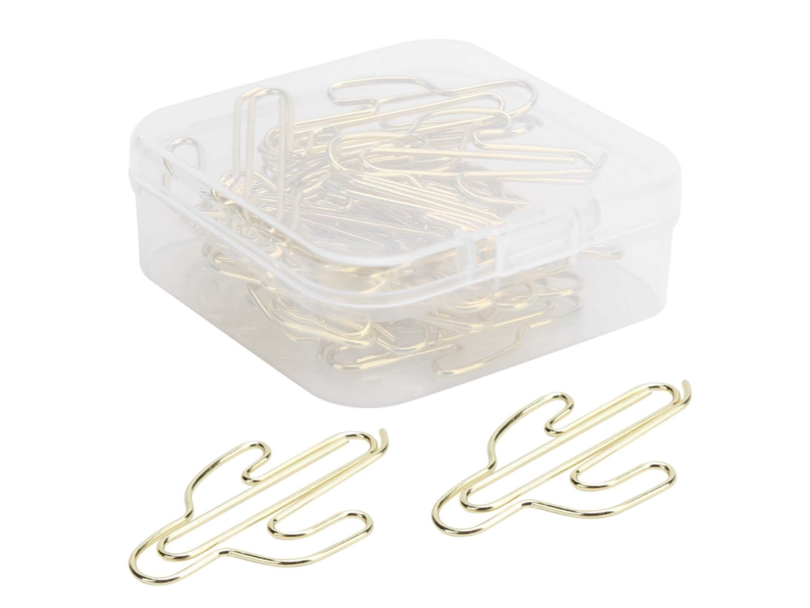 20 Clip Papel Mini Cactus Forma Cute Oro Suministros Escolares Escritório Estojo