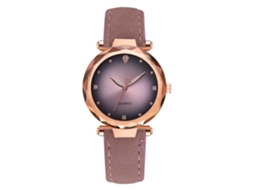 Relógio de Pulso Feminino Casual Quartzo Pulseira Pu Design Simples Rosa