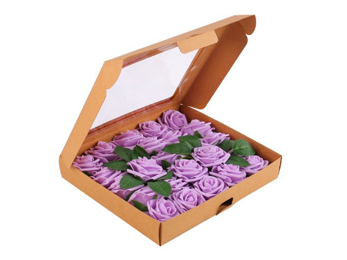Caixa de Flores com Rosa Artificial Roxa LAXISCREED
