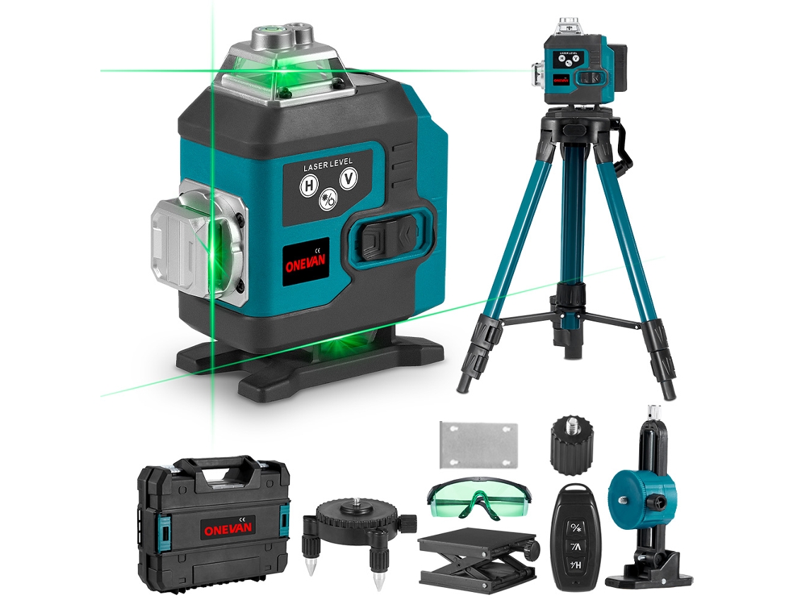 Nível A Laser 16 Linhas Linha Verde 360° Horizontal E Vertical Autonivelante Super Potente Com 2 Baterias Onevan