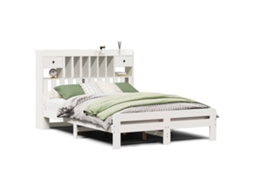 Cama com Estante Pinho Maciço Branco MAISON EXCLUSIVE (140x200 cm)