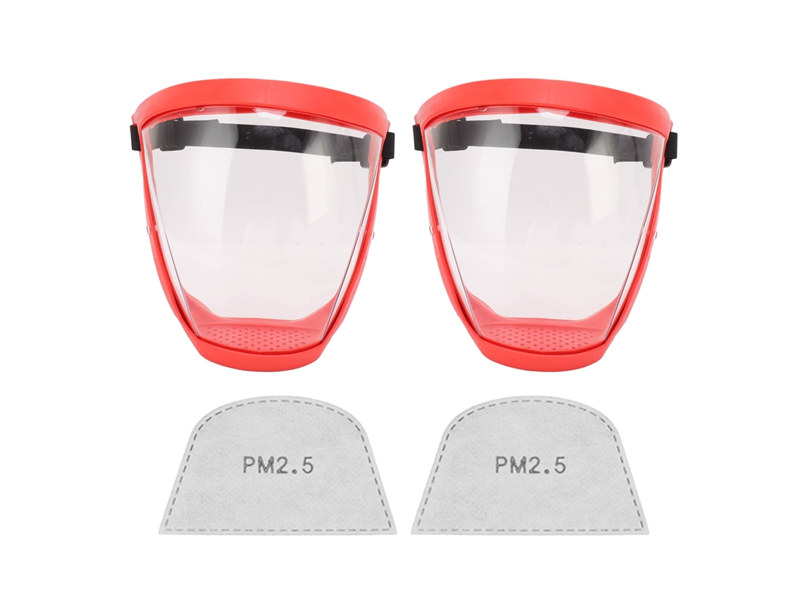 2 Peças De Protetor Facial Transparente Reutilizável Com Cinta Elástica E Almofadas De Algodão Filtro Criança Vermelho Branco