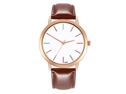 Relógio de Pulso Feminino Estiloso com Pulseira de Couro Marrom Escuro Quarts