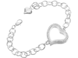 Pulseira Ajustável Em Liga De Prata Com Formato De Coração E Pingente Que Abre.