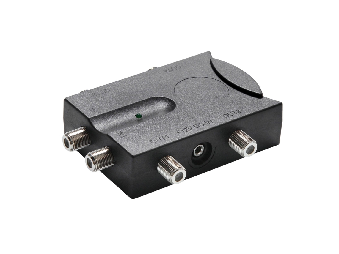 Amplificador de Tv Bidirecional Kkmoon 2 Entradas Amplificador de Sinal de Antena de Tv com 4 Saídas Divisor de Sinal de Tv de Baixo Ruído a Preto