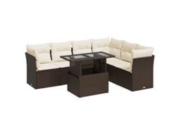 Conjunto de 7 Sofás de Jardim com Almofadões Vime Pe Castanho MAISON EXCLUSIVE (7 pcs)