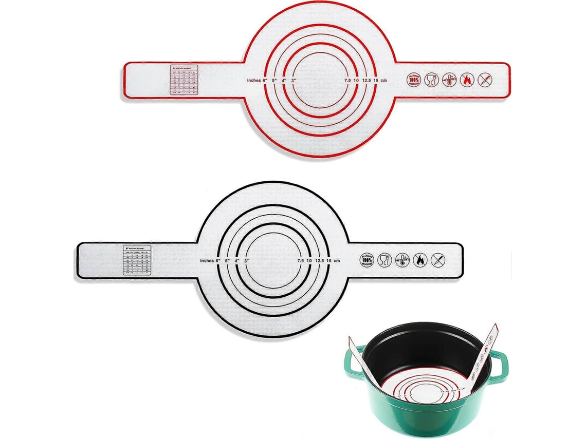 2 Tapetes de Silicone para Assar Pão em Forno Holandês Preto e Vermelho Antiaderente com Alças Longas