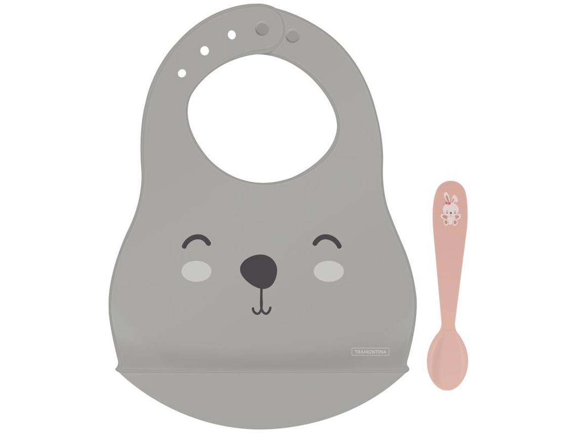 Babete de Silicone com Colher Rosa