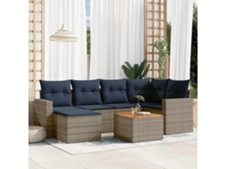 Vidaxl Conjunto De Sofá De Jardim Com 7 Peças E Almofadas Em Rattan Sintético Cinza