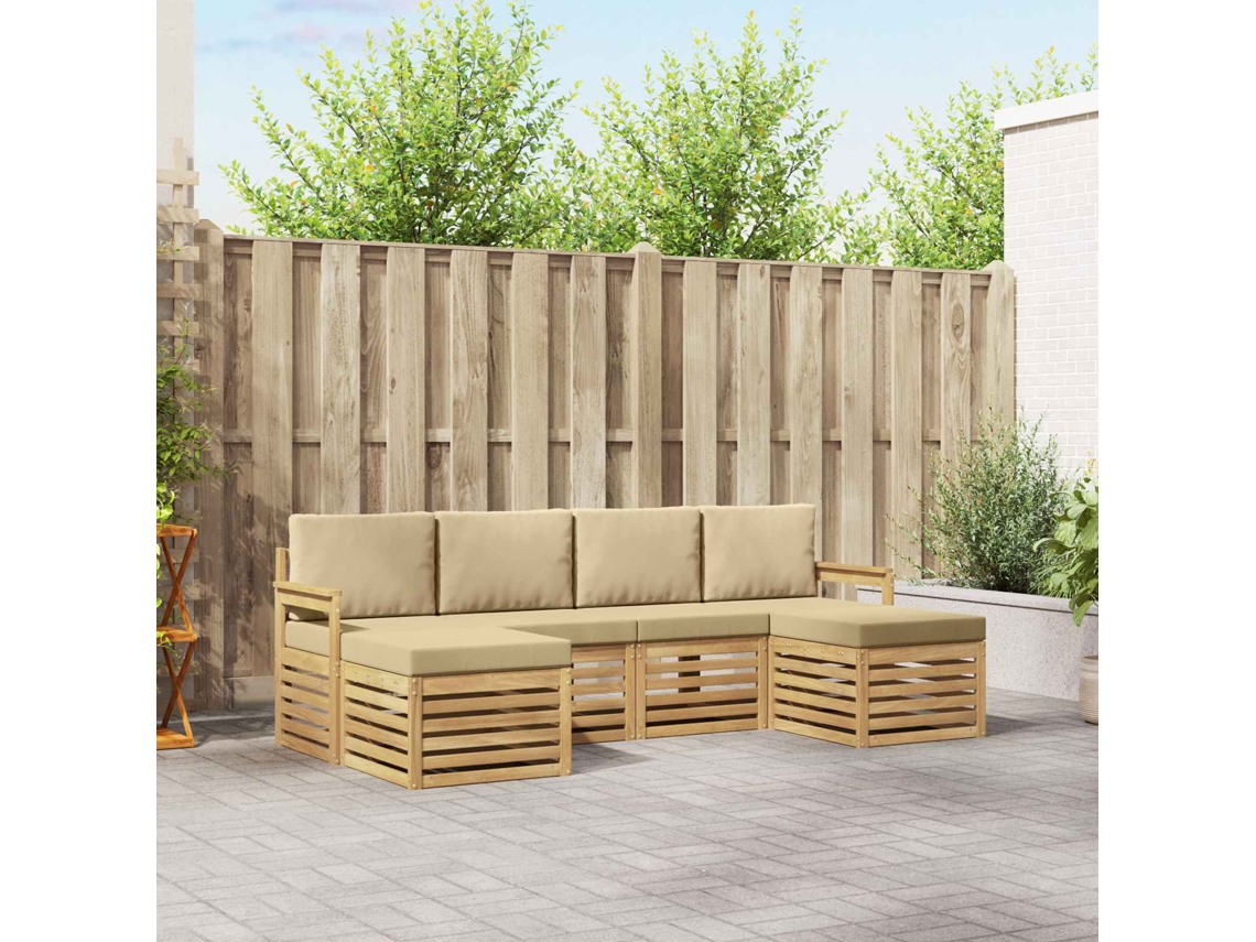 Vidaxl Conjunto De Sofás Para Exterior 5 Unid. Branco E Bege Poliéster
