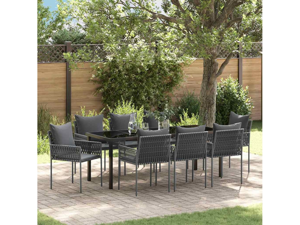 Vidaxl Conjunto De Jantar Para Jardim 9 Unid. Preto E Cinza