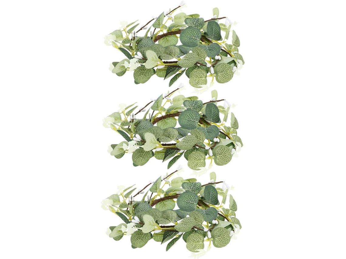 Conjunto 3 Pequenas Coroas Velas Artificiais Formato Folhas Anéis Decorativos 8 Decoração Interiores Primavera GOKOCO