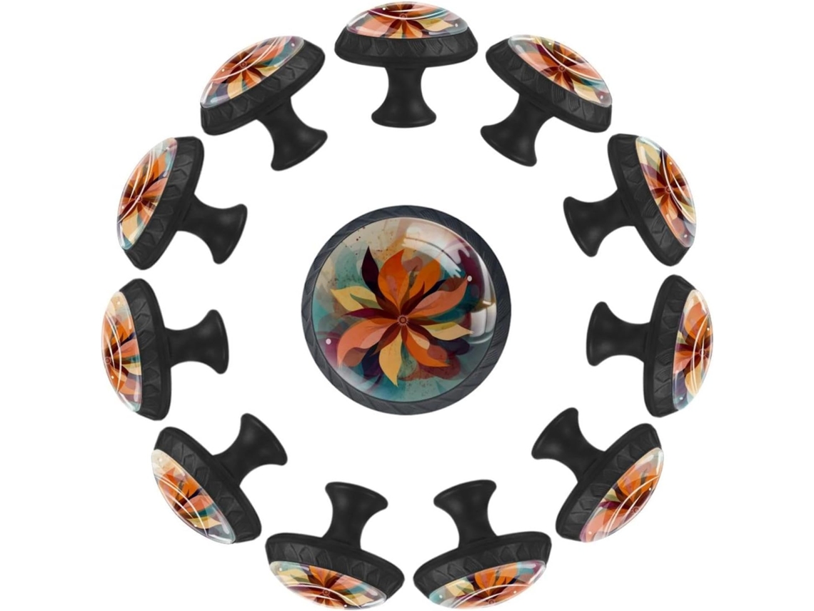 Puxadores E Maçanetas Redondas Para Armários De Cozinha, Conjunto De 12 Peças, Design Abstrato Floral