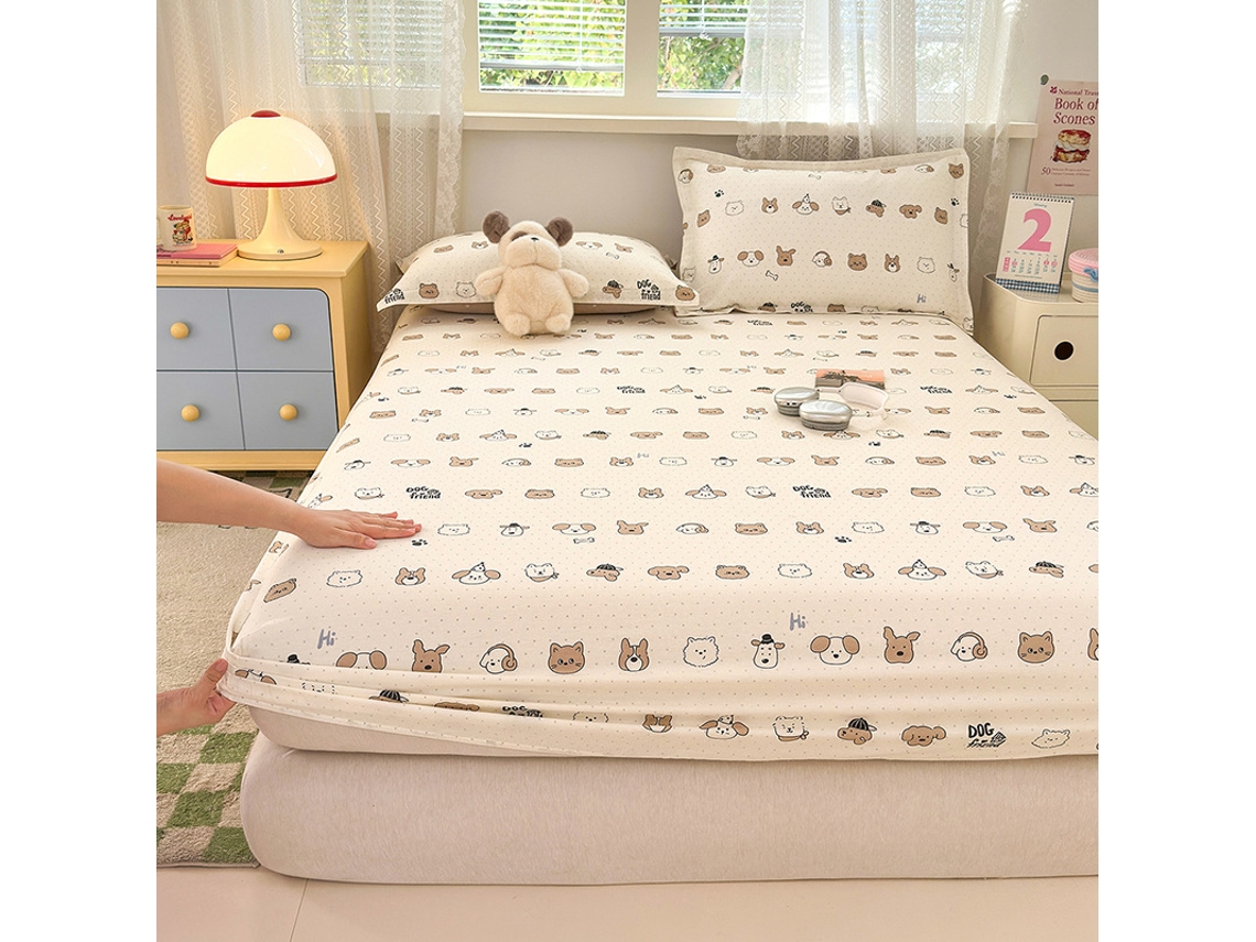 Capa de Colchão, Lençol de Baixo Estampado em Algodão Puro, Ideal para Quarto Infantil com Estampa de Cachorrinho, 90x200cm PANOONA