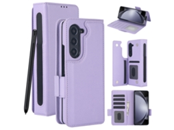 Capa Em Couro Pu Para Samsung Galaxy Z Fold 4 , Com Porta Cartões E Compartimento Para S Pen Roxo Panoona