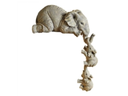 Estátua de Elefante em Resina Mãe com Dois Filhotes Decorativa para Prateleira Presente de Mudança | S/MARCA