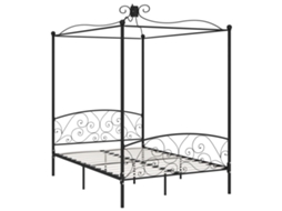 Cama De Casal | Camas Para Quarto | Estrutura De Cama Com Dossel 140x200 Cm Metal Preto