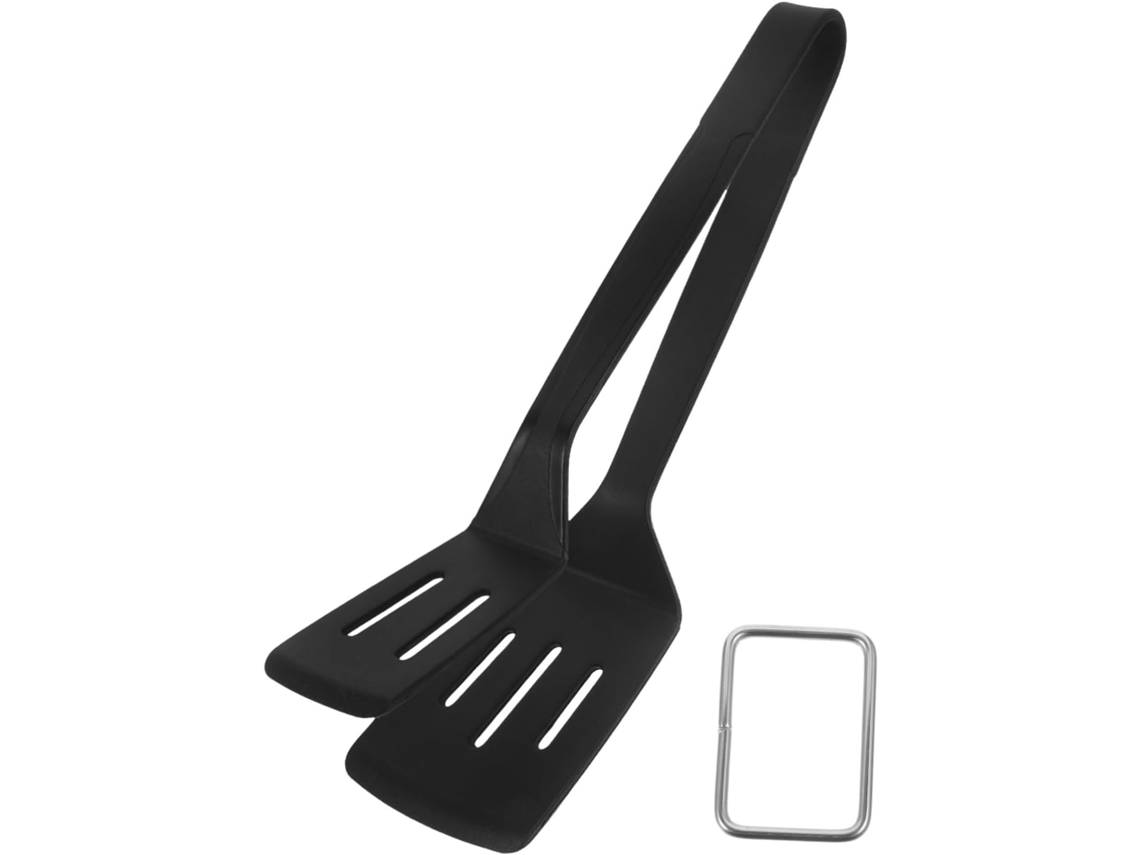 Pinça De Cozinha Multifuncional E Fácil Usar, Em Silicone Preto Com Espátula Integrada, Design Compacto E Desempenho
