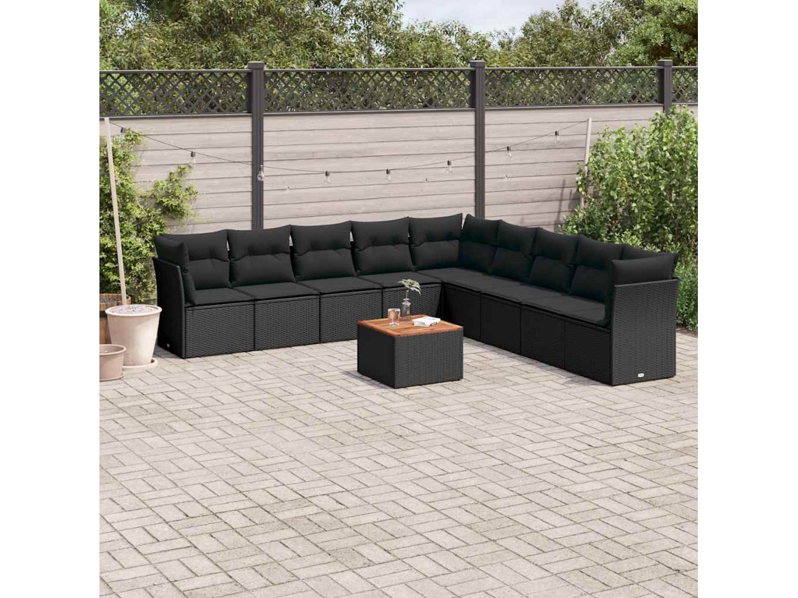 Vidaxl 10 Pcs Conjunto Sofás De Jardim C/ Almofadões Vime Pe Preto