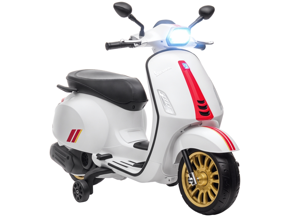 Scooter Elétrica 6v, Mp3, Usb, Farol, 2 Rodas Apoio, 107×47×73cm, Branco