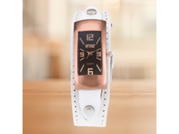 Relógio de Pulso Ccq Masculino Retangular Estilo Retro Pulseira Pu Quartzo Branco