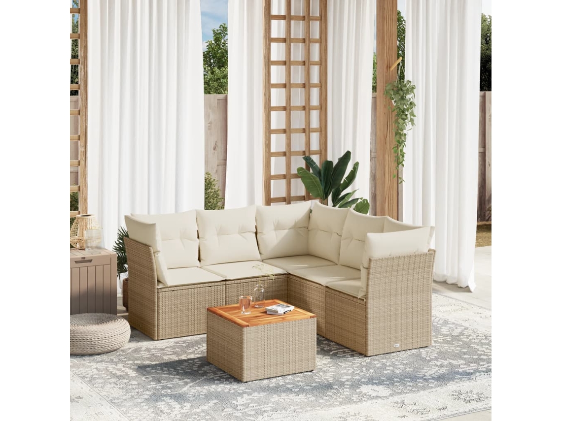 Vidaxl 6 Pcs Conjunto De Sofás P/ Jardim Com Almofadões Vime Pe Bege