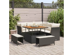 Conjunto De Sofá De Jardim Com Almofada 8 Pcs Preto E Creme Haochrymec