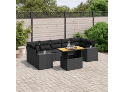 8 Pcs Conjunto Sofás De Jardim Com Almofadões Vime Pe Preto Dkd Home Decor