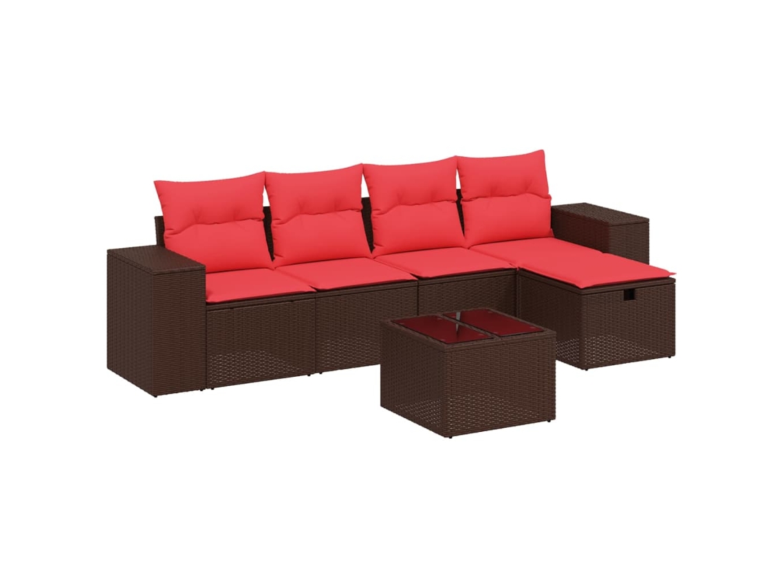 Conjunto de Sofá de Jardim, 6 Peças, Almofadas, Rattan Preto MAISON EXCLUSIVE