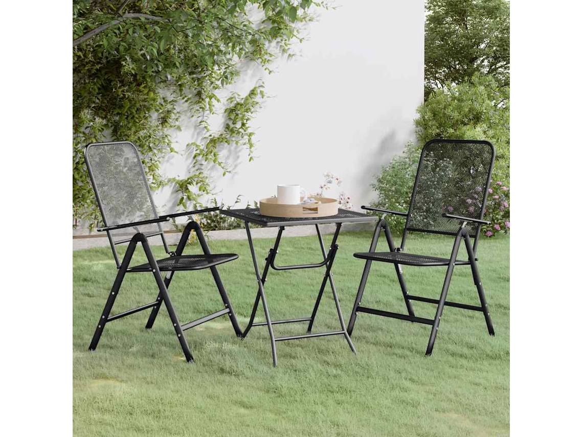 Vidaxl 3 Pcs Conj. De Jantar P/ Jardim Malha Metal Expandido Antracite