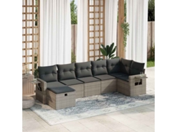 Vidaxl 7 Pcs Conjunto Sofás P/ Jardim C/ Almofadões Vime Pe Cinzento